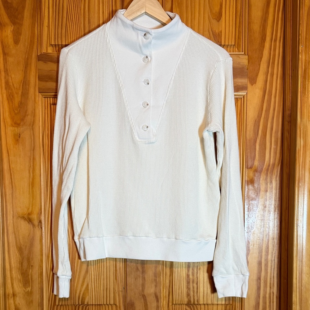 LAmade White Textured Funnel Neck Pullover Thermal Top